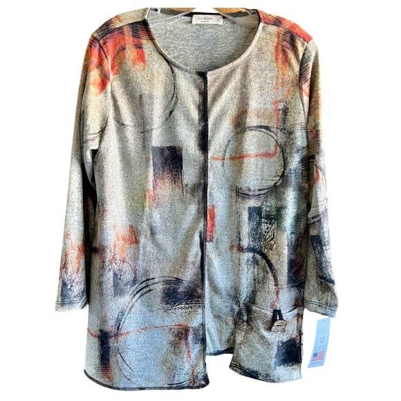 Jess & Jane Medium "Kona" Tunic Top Abstract Print Made in USA pocket NWT - Picture 1 of 8